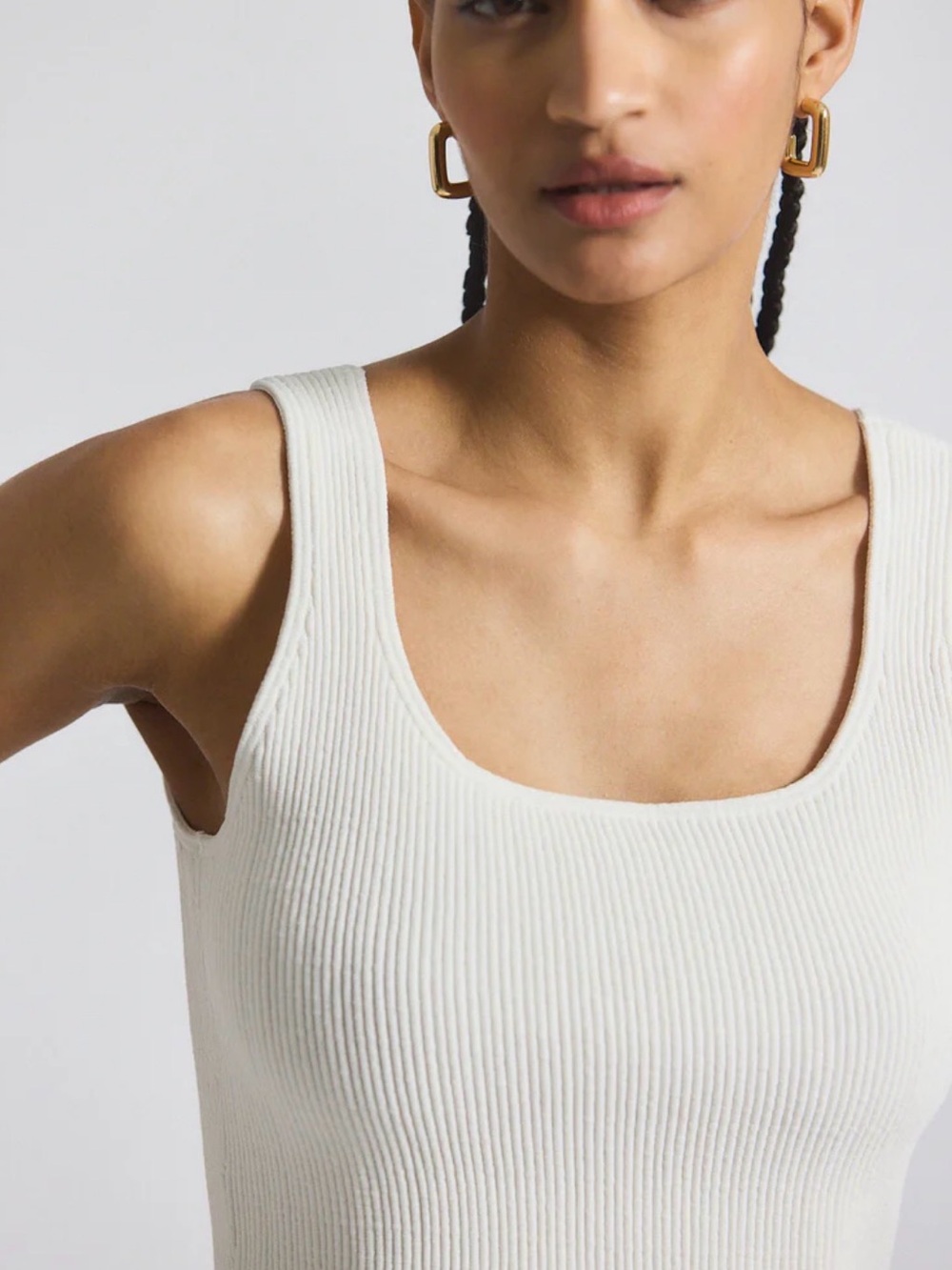 Ribbed Scoop Neck Tank Top - Cream